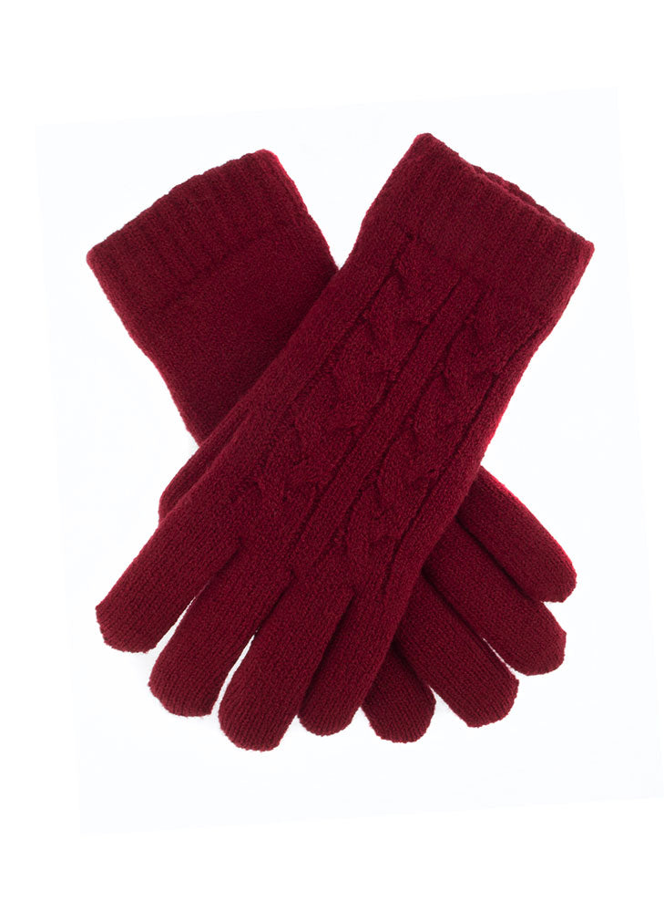 Burgundy cable knit winter gloves — layout reference