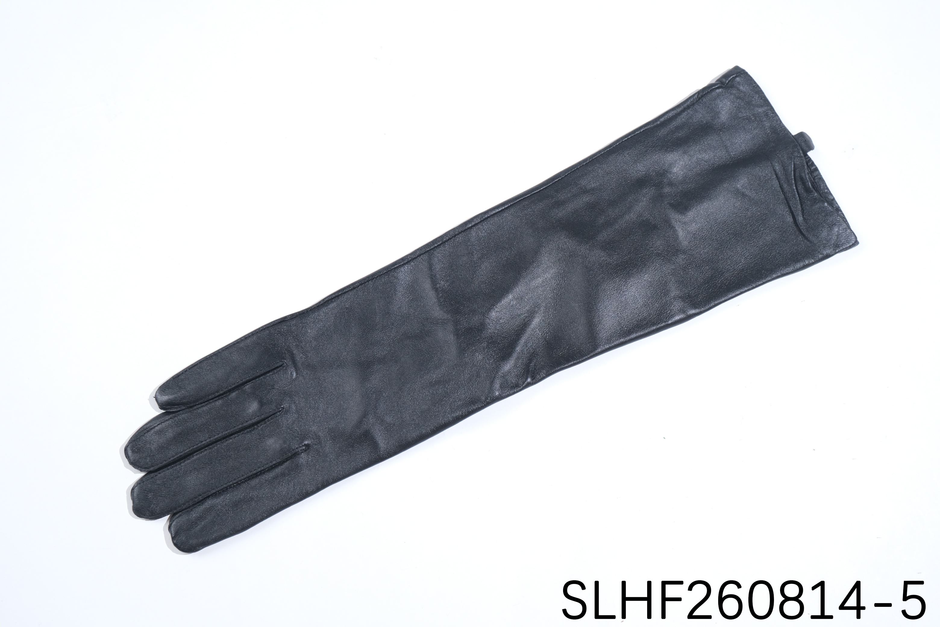 Long black leather winter gloves