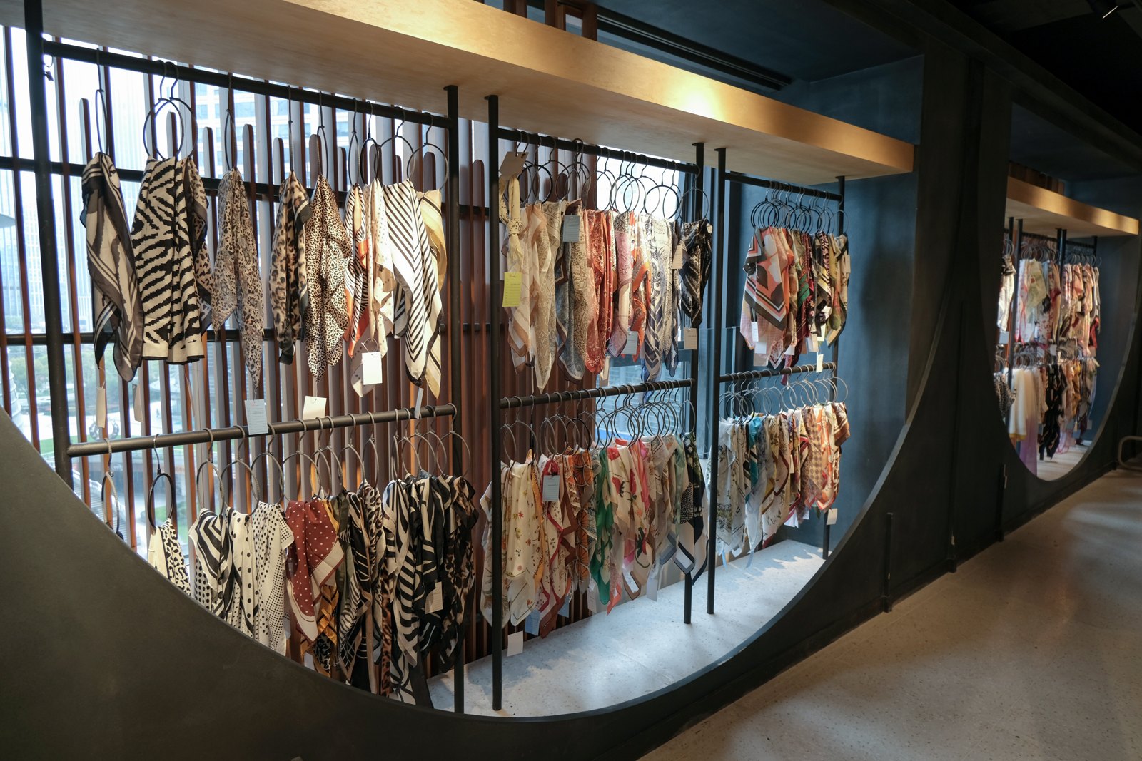 Hangzhou Shunlan showroom — scarf collection wall